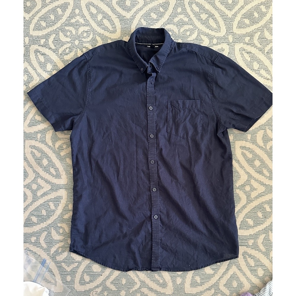 Threadbare Denim Shirt Blue Dark Wash 100% Cotton Button Down Shor Sleeve Size M